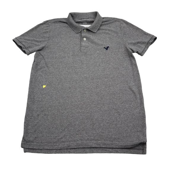 American Eagle Outfitters Shirt Mens M Gray Short Sleeve Button Logo Collar Polo - Picture 1 of 16